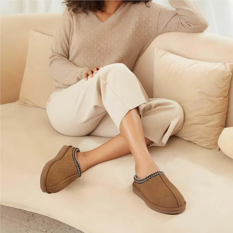 Eyriphy Size 36-37 to 48-49 Women's New Genuine Suede Slippers Winter Slip On Memory Foam Furry Shoes Comfortable Home Slippers