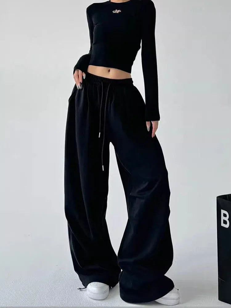 Women's Y2K Harajuku High Waist Wide Leg Sweatpants, Baggy Oversize Drawstring Casual Sports Joggers