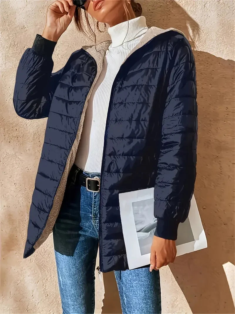 Autumn Winter Mid-Length Women's Down Jacket - Fashion Warm Knitted Hat Design White Duck Down Coat Cold Weather Slim Fit Parka