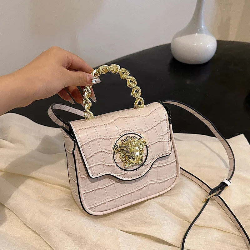 NONECN Medusa Logo Crossbody Bag Croc Texture PU Leather