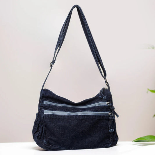 NONECN Denim Hobo Shoulder Bag Women Crossbody Messenger