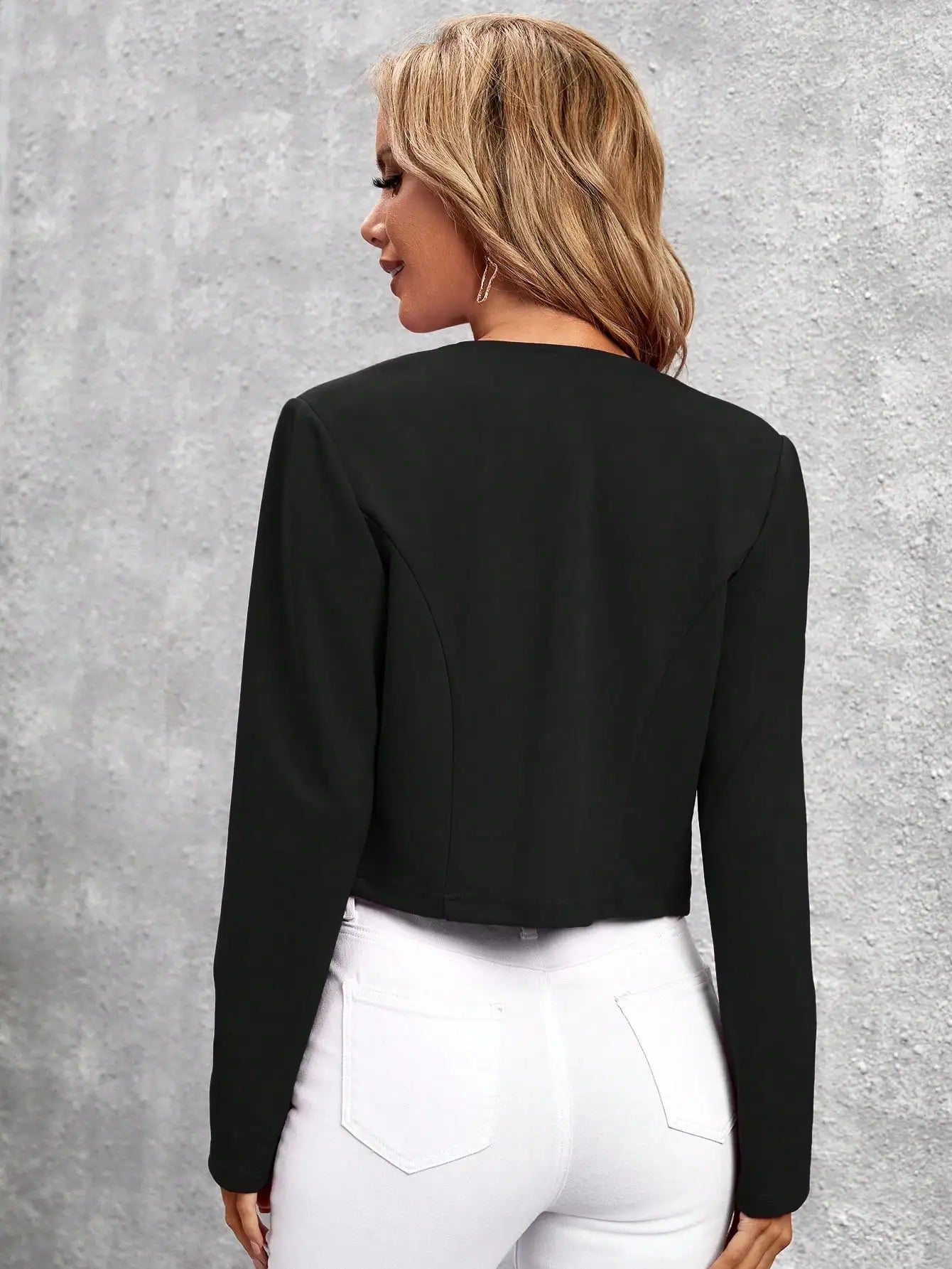Black Cropped Blazer Jacket for Women, Casual Office Wear, Fall Style