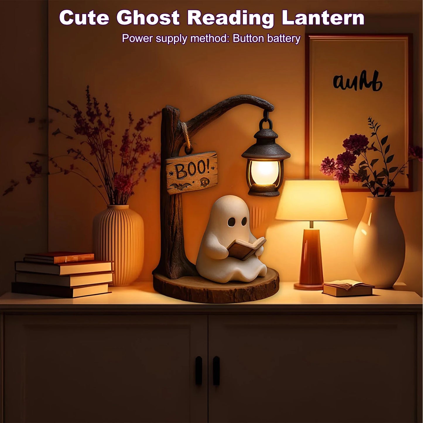 JOCESTYLE Ghost Reading Lantern 3D Resin Night Light Halloween Decor