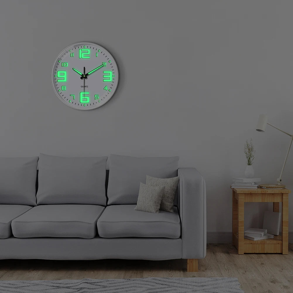 Glow Night Light Wall Clock Battery Operated Silent Modern Decor